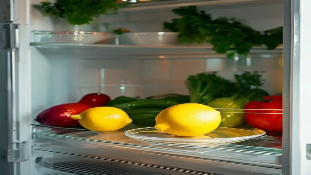 Demi citron place dans un frigo propre pour neutraliser les odeurs.