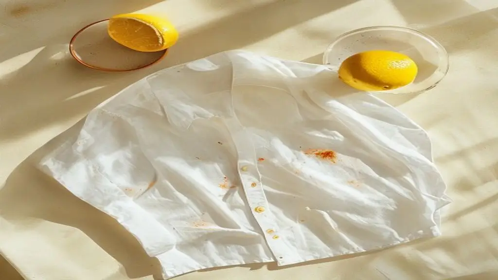 Tache de rouille sur vetement traitee avec citron et sel.
