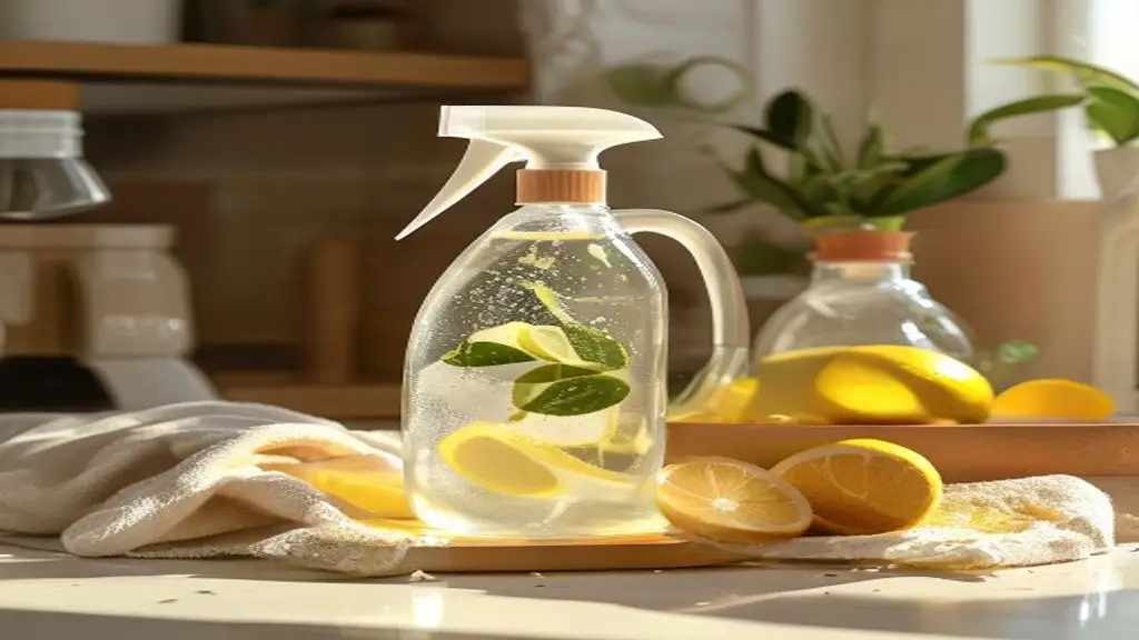Spray nettoyant maison au vinaigre et ecorces de citron.