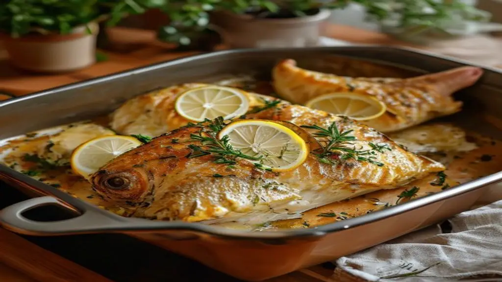 Poisson au four avec citron et herbes de Provence.